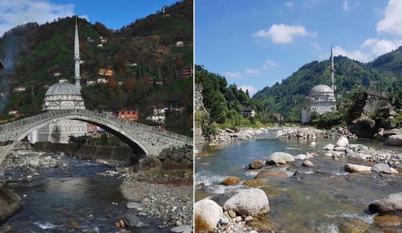 Rize’de geçen yıl restore edilen taş köprü yıkıldı